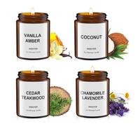 4Pcs x 128g, Ansoyer Bougie de massage, cire de soja naturel, pour un poids total de 512 g (Vanille Ambre + Noix de coco + Bois de teck de cèdre + Camomille lavande)