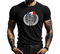 4people T-shirt noir avec motif militaire français, drapeau et soldat style patriotique rétro, Noir , XL