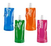4Pièces Bouteille D'Eau Pliable,Sac à Eau Pliable Avec Clip,Bouteille d'eau Réutilisable,Bouteille d'eau Multicolore Pliable de 500 ml,Sac à Boissons,pour Voyages,Randonnées,Sports de Plein Air
