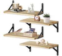 4Pièces Étagère Murale Bois avec Support Métallique, 3 Planche Flottante Tailles Différentes, Tablette Livres Petite Polyvalent & Esthétique pour Salon, Salle Bain, Chambre Coucher & Cuisine Décor DIY