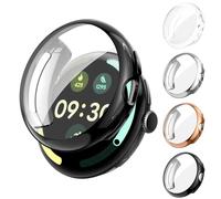 [4Pièces] Kamita Coque pour Google Pixel 4 Watch 41mm, TPU Bumper Case avec Protection d'écran, Antichoc Étui de Protection Couverture Totale Housse pour Pixel Watch4 41 (Clair+Noir+Argent+Or Rose)