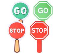 4pz Panneaux d'Arrêt et de Marche avec Poignée, Panneau Lumineux Rouge et Vert Panneau d'Arrêt et de Marche Double Face pour Les Enfants Qui Enseignent La Sécurité Routière en Classe