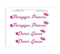 4R Quattroerre.it Autocollants Passenger Princess & Driver Queen - Lot de 4 autocollants décoratifs - Idéal pour rétroviseurs - Casque PC - Fabriqué en Italie - 12 x 9,5 cm