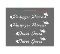 4R Quattroerre.it Autocollants Passenger Princess & Driver Queen Lot de 4 autocollants décoratifs, idéal pour rétroviseurs, casque PC, fabriqué en Italie, 12 x 9,5 cm (blanc)