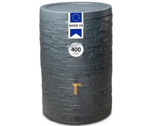 4rain ARONDO Recuperateur d Eau de Pluie 400L Graphit - Cuve à Eau Robuste avec Couvercle + Robinet PE Aspect Laiton - Réservoir de récupération pour Jardin, terrasse, extérieur