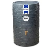 4rain ARONDO Recuperateur d Eau de Pluie 400L Graphite avec Robinet PE Imitation Laiton et Couvercle - Recuperateur Eau de Pluie, Récupérateur Eau de Pluie, Reservoir Eau, Cuve Eau de Pluie, Baril
