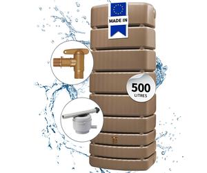 4rain Kit Cuve Murale SLIM 500 L taupe avec Robinet PE Imitation laiton, Collecteur Filtrant Eco gris
