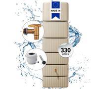 4rain Kit Récupérateur d'eau mural SLIM 330 L sable avec robinet PE imitation laiton et collecteur Eco gris