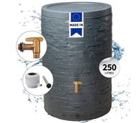 4rain Kit Réservoir ARONDO 250 L graphite avec robinet PE imitation laiton, couvercle et collecteur Eco gris