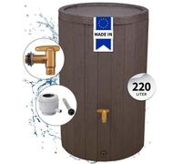 4rain Kit Réservoir MADERA 220 L brun avec robinet PE imitation laiton, couvercle et collecteur Eco gris
