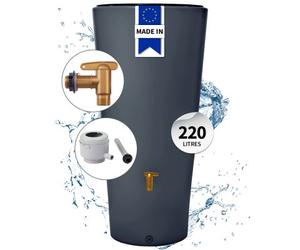 4rain Kit Réservoir VASO 2en1 220 L graphite avec robinet PE imitation laiton, bac à plantes intégré et collecteur Eco gris