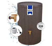 4rain MADERA réservoir d’eau de pluie kit complet 220 litres brun incl. robinet de sortie en plastique et raccord de descente