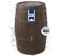 4rain Récupérateur d'eau de pluie Tonneau VINO 400 L brun foncé avec robinet PE imitation laiton et couvercle