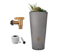 4rain Réservoir VASO 2en1 220 L, gris zinc incl. robinet de vidange en plastique et raccord de descente