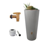 4rain Réservoir VASO DÉCOR 2en1 220 L, gris zinc incl. robinet de vidange en plastique et raccord de descente