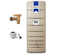 4rain Kit Cuve murale SLIM 650 L sable avec robinet PE imitation laiton et collecteur Eco gris