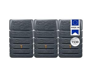 4rain Slim Stone DÉCOR Kit Recuperateur d Eau de Pluie 1530L Graphite - 3X Cuve Murale 510L avec Connecteur et Robinet - Récupérateur d’Eau de Pluie Élégant pour Jardin