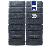 4rain Slim Stone Decor réservoir Mural-Set 1 000 litres Gris Graphite, 2 x Slim Stone Decor 500 litres INCL. connecteur - récupérateur d’Eau de Pluie façade Pierre - Usage extérieur décoratif