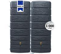 4rain Slim Stone Decor - Kit citerne de pluie - 1000 litres - Gris graphite - 2 tonneaux de pluie/réservoir d'eau de 500 litres avec connecteur + robinet - Réservoir d'eau de pluie résistant au gel