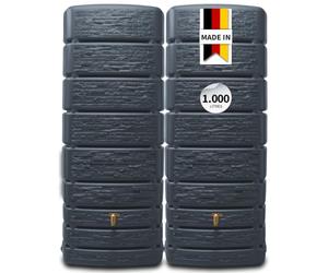 4rain Slim Stone Decor réservoir Mural-Set 1 000 litres Gris Graphite, 2 x Slim Stone Decor 500 litres IN onnecteur - récupérateur d’Eau de Pluie façade Pierre - Usage extérieur décoratif