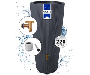 4rain VASO 2in1 DECOR réservoir d’eau de pluie 220 litres gris graphite incl. robinet de sortie en plastique et raccord de descente
