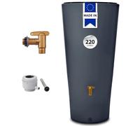 4rain Vaso 2in1 réservoir d’Eau de Pluie 220 litres Gris Graphite INCL. Robinet de Sortie en Plastique et raccord de Descente - extérieur Moderne - élément décoratif - Filtre Anti-débordement