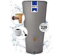 4rain VASO 2in1 réservoir d’eau de pluie 220 litres gris zinc incl. robinet de sortie en plastique et raccord de descente