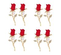 4sets Rouge Floral Épaule en Strass Brooch Corsages Fleur Rose Pin de Revers Décor de Mariage Accessoires Grooms Plein Alloy Zinc 2pcs * 4