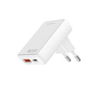4smarts 546020 Chargeur Secteur Universel Blanc, USB-A 2.0 + USB-C, Quick Charge 3.0, Power Delivery 20W, 100-240V, Protections Surtension/Surcharge/CC