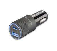 4smarts Chargeur Auto 464448 : Allume-cigare Universel Noir, 1xUSB 2.0 + 1xUSB-C, 12-24V, 5-12V/3A, Puissance Max. 27W, 26x64x26mm