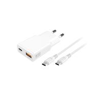 4smarts Chargeur Secteur 541509 Blanc - USB-A + USB-C 20W, Quick Charge 3.0, Power Delivery 3.0, GaN, Câble USB-C inclus, Protections Surtension/Court-circuit