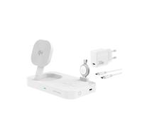 4smarts Chargeur Secteur Qi2 Universel 25W Blanc - Recharge sans Fil & Rapide, MagSafe, 4 Ports (1x15W, 3x5W), USB, Câble 1.5m, Intérieur