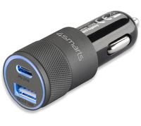 4smarts 464448 Chargeur Auto Universel 1 Port USB 2.0 + 1 Port USB Type-C 27W, Entrée 12-24V, Sortie 5-12V/3A, Noir