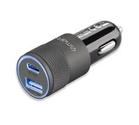 4smarts Rapid+ Chargeur Allume-Cigare USB C & USB A 27W Chargeur Voiture Double Ports [Quick Charge 3.0 et Power Delivery] avec Câble USB C vers Lightning 1m Compatible avec iPhone, iPad - Gris/Noir