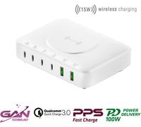 4Smarts Station de recharge 7W1 100W avec recharge sans fil Blanc/Blanc 540570