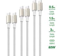 4smarts USB-C vers câble PremiumCord 60W set de 3 0.5m+1.5m+3m blanc