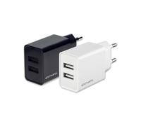 4smarts VoltPlug Dual : Chargeur Secteur USB 2 Ports 5V/2.4A (12W) - Noir - Compatible Smartphones, Tablettes, Appareils 5V - Protection Surtension/Surcharge