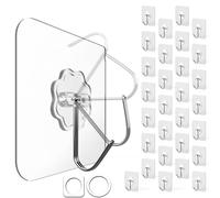 4smile Crochets adhésifs extra-forts - 30 pièces de fixations transparentes - Supports pivotants à 180° pour plafond ou mur, idéal pour cuisine, salle de bain, décoration