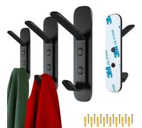 4smile Lot de 4 crochets adhésifs extra solides - Noir - Avec option de clou, patères murales lourdes - 6 kg - Double crochet porte-manteau en acier inoxydable - Pour salle de bain et vestiaire
