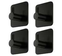 4smile Lot de 4 crochets porte-serviettes sans perçage - Porte-serviettes extra solides sans perçage - Crochet adhésif en acier inoxydable - Porte-serviettes de salle de bain - Noir