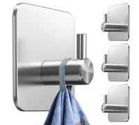 4smile Lot de 4 porte-serviettes sans perçage - Crochets adhésifs argentés en acier inoxydable - Crochets étanches - Crochets autocollants - Antirouille - Pour salle de bain et cuisine