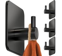 4smile Lot de 4 porte-serviettes sans perçage - Crochets noirs autocollants avec pastilles adhésives - Crochets inoxydables - Parfaits pour la cuisine et la salle de bain