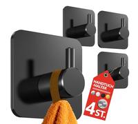 4smile Lot de 4 porte-serviettes sans perçage - Noir - Sans perçage - Crochets en acier inoxydable - Crochets adhésifs imperméables - Crochets autocollants pour salle de bain - Porte-serviettes