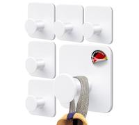 4smile Lot de 6 Crochets Adhésifs Muraux - Porte-Serviettes pour Salle de Bain, Accroche Torchon Cuisine, Portemanteau Autocollant en Acier Inox, Blanc