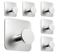 4smile Lot de 6 crochets adhésifs sans perçage pour salle de bain, cuisine, armoire, en acier inoxydable, imperméables, forte adhérence, durables, autocollants