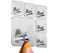 4smile Lot de 6 porte-serviettes sans perçage, argentés, en acier inoxydable, crochets adhésifs ovales fonctionnels - Crochets adhésifs imperméables pour salle de bain