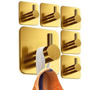 4smile Lot de 6 porte-serviettes sans perçage - Crochets dorés pour salle de bain en acier inoxydable - Fixations adhésives pratiques - Supports muraux de qualité supérieure - Design classique