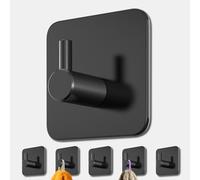 4smile Lot de 6 porte-serviettes sans perçage - Crochets noirs autocollants avec pastilles adhésives - Fixations adhésives inoxydables, extra solides pour serviettes de salle de bain