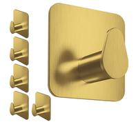 4smile Lot de 6 porte-serviettes sans perçage - Doré - En acier inoxydable - Crochets adhésifs ovales fonctionnels - Résistants à l'eau - Pour salle de bain