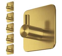 4smile Lot de 6 porte-serviettes sans perçage - Dorés - Crochets adhésifs imperméables pour salle de bain, WC, cuisine - Crochets autocollants inoxydables